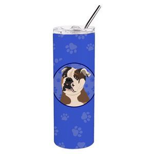 English Bulldog Chocolate Tan  Stainless Steel 20 oz Skinny Tumbler, Blue